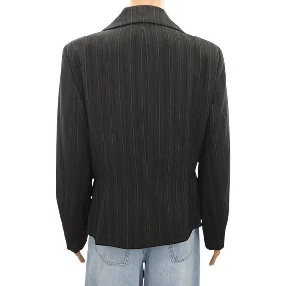 Embroidered Floral Pinstripe Blazer Size 8 Black Whimsigoth Boho Grunge Y2K - Picture 3 of 9